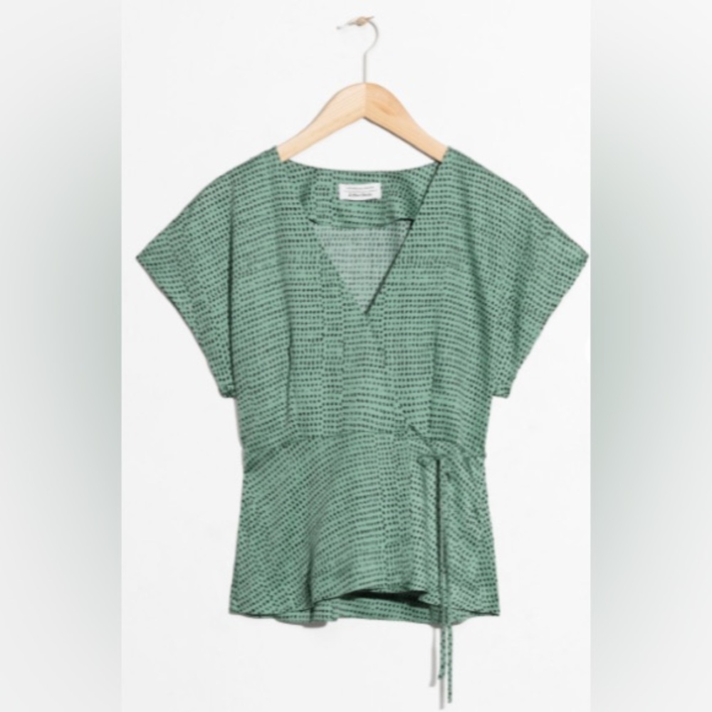 & Other Stories Green Satin Wrap Blouse